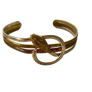 Vintage Mexican Snake Asp Cuff Bracelet Brass Copper Silver Unisex